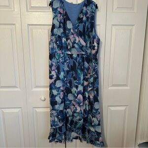 Soft Surroundings Womens Dark Floral Ashlyn Blue Maxi Dress 3X Asymmetrical NWT